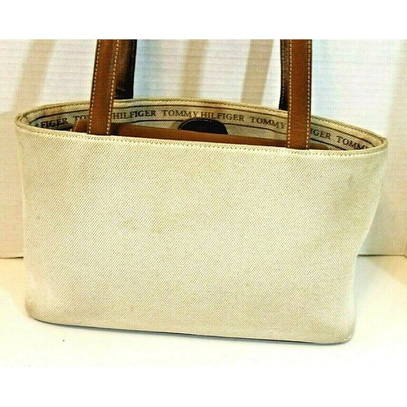 Tommy Hilfiger Shoulder Bag Vintage Tan Brown Canvas Purse Leather Handbag - Picture 10 of 10